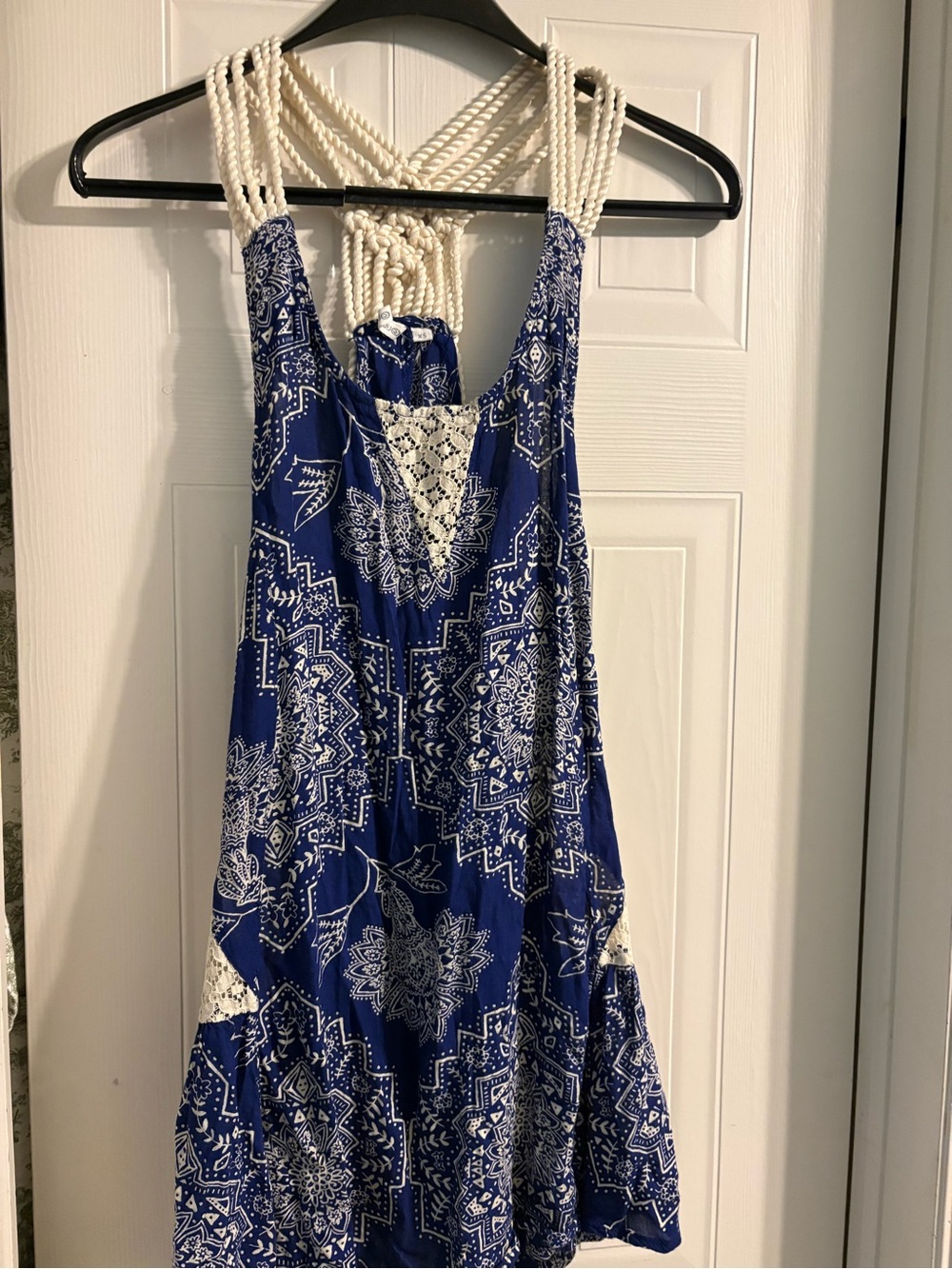 Rip Curl Navy & Cream Bandana Print Sundress with Crochet Detail